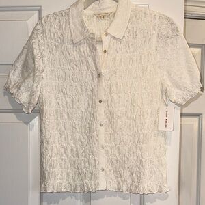 Lucky Brand White Short-Sleeve Lace Button-Down Shirt